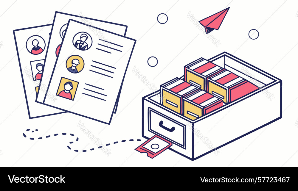 Office desk with file boxes symbolizing Vector Image