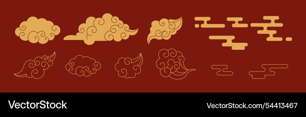 Ornaments in chinese style linear glyph icons Ornaments in chinese style linear glyph icons vector image