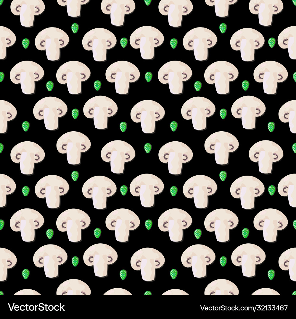 Seamless pattern with champignons and basil Seamless pattern with champignons and basil Vector Image