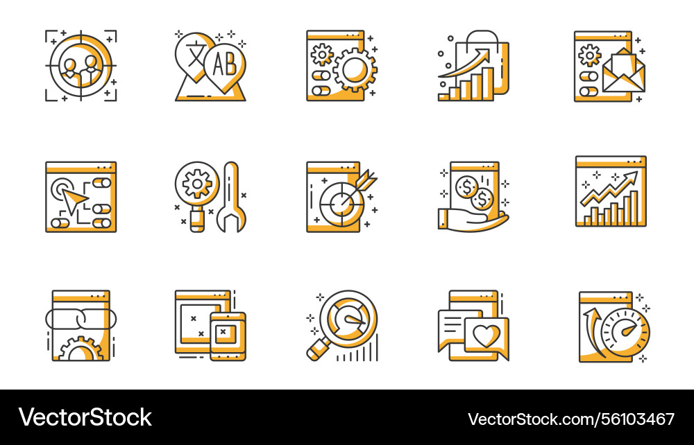 Seo icons set in outline stroke design for web Seo icons set in outline stroke design for web vector image