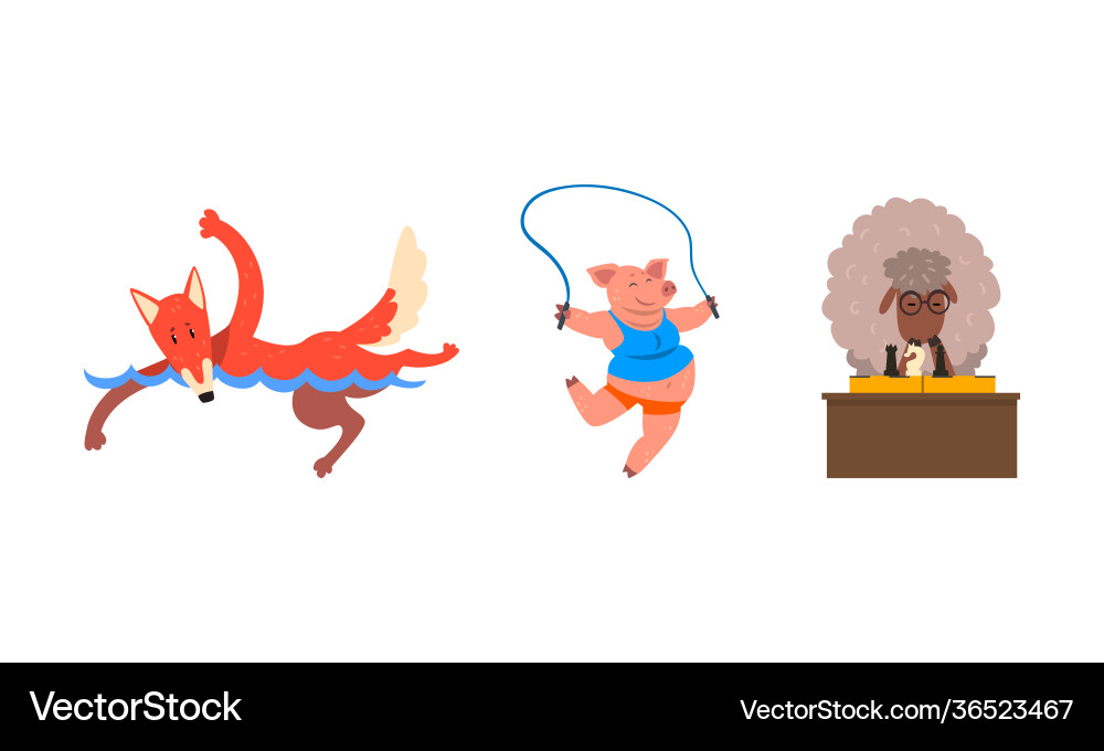 Sheep playing chess pig jumping with skipping Sheep playing chess pig jumping with skipping vector image