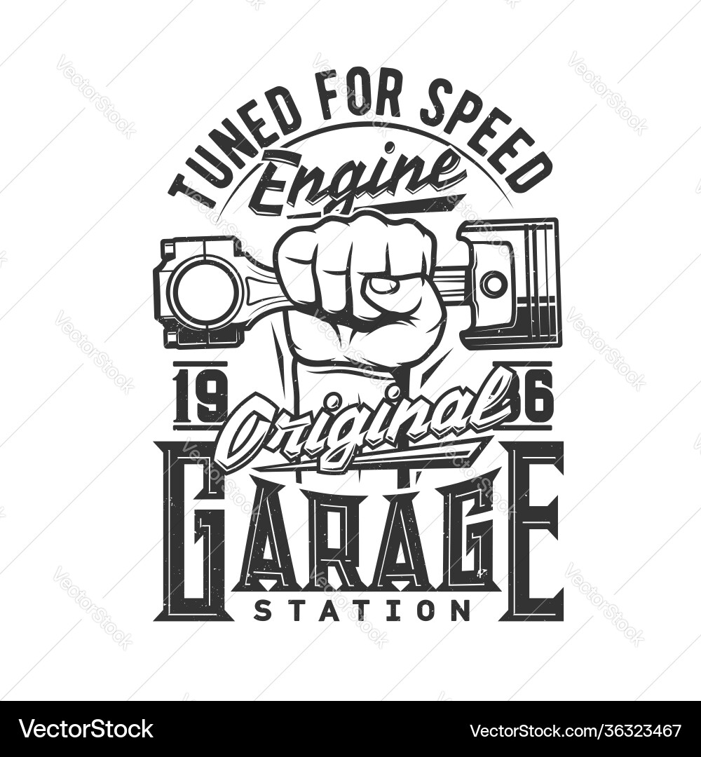 Tshirt print with hand holding car engine valve Vector Image