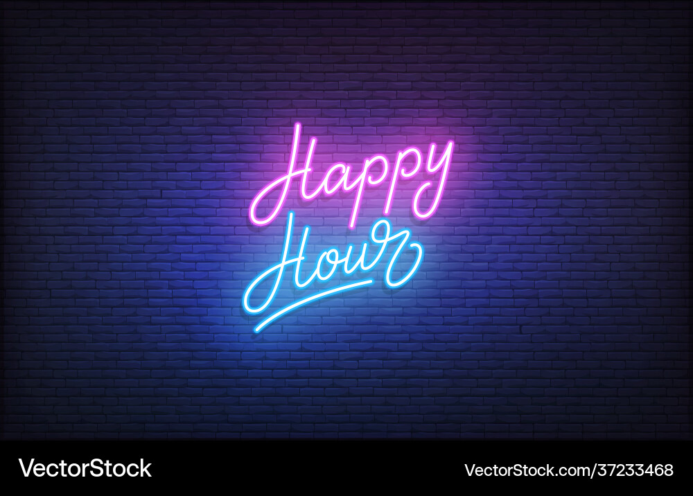 Happy hour neon sign glowing lettering vector image