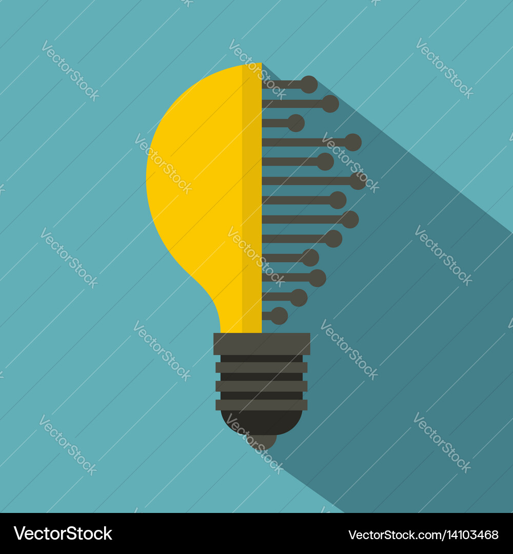 Lightbulb with microcircuit icon flat style vector image