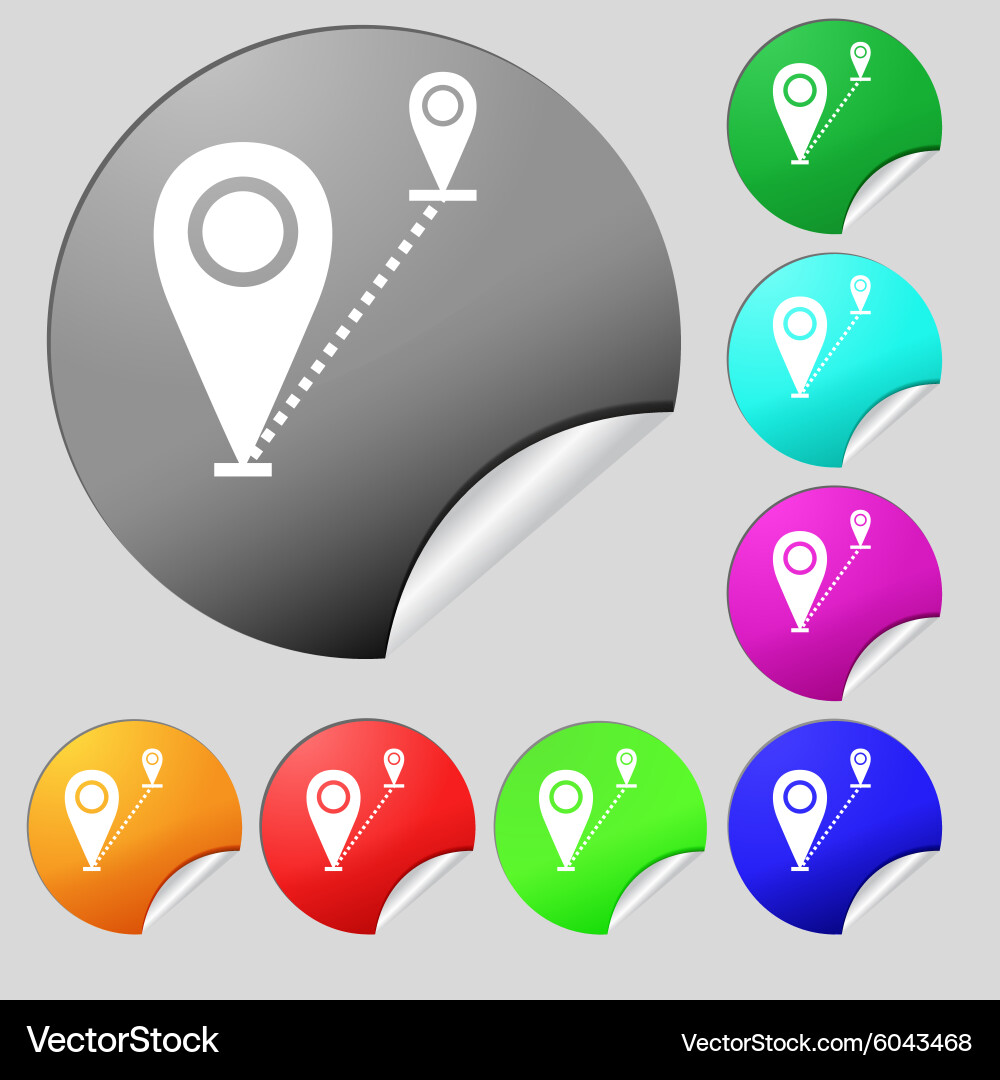 Map pointer icon sign set of eight multi colored vector image