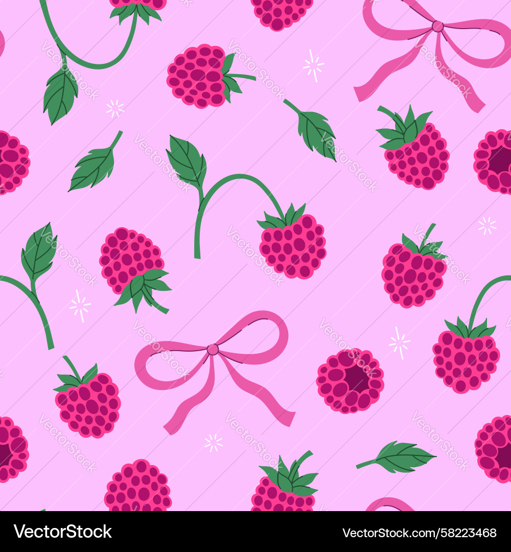 Raspberry & Bow Seamless Pattern Vector Image
