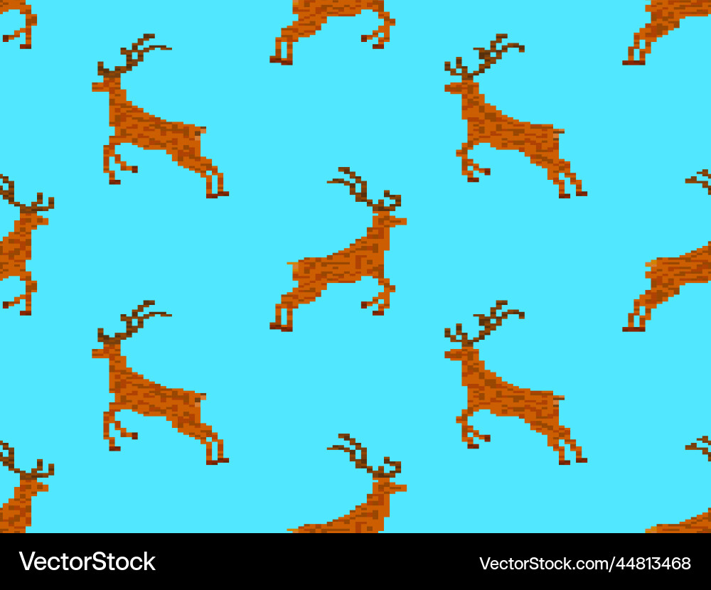 Seamless pattern with pixel deer on a blue Seamless pattern with pixel deer on a blue vector image