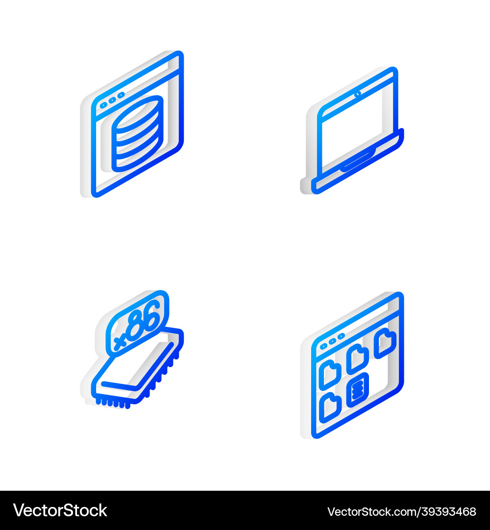 Set isometric line laptop server data web Set isometric line laptop server data web vector image
