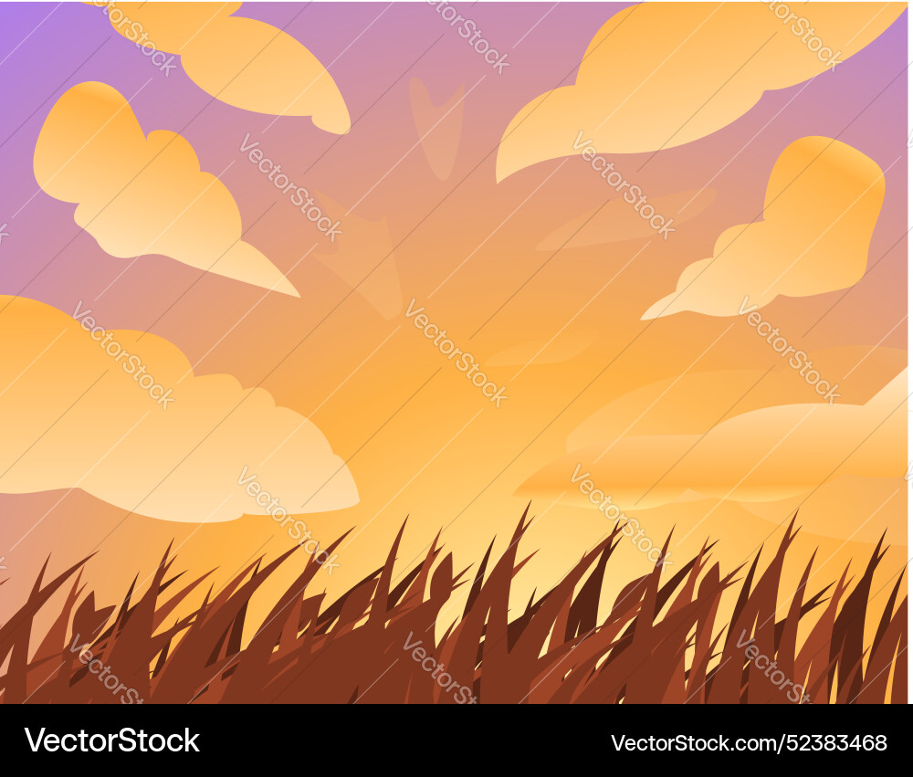 Sun is setting behind a field of grass Vector Image