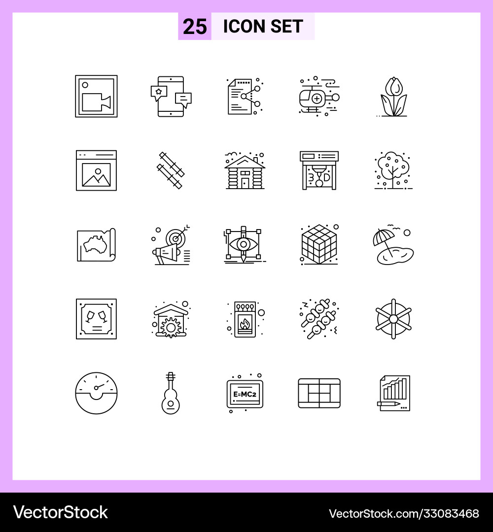 User interface pack 25 basic lines flora vector image