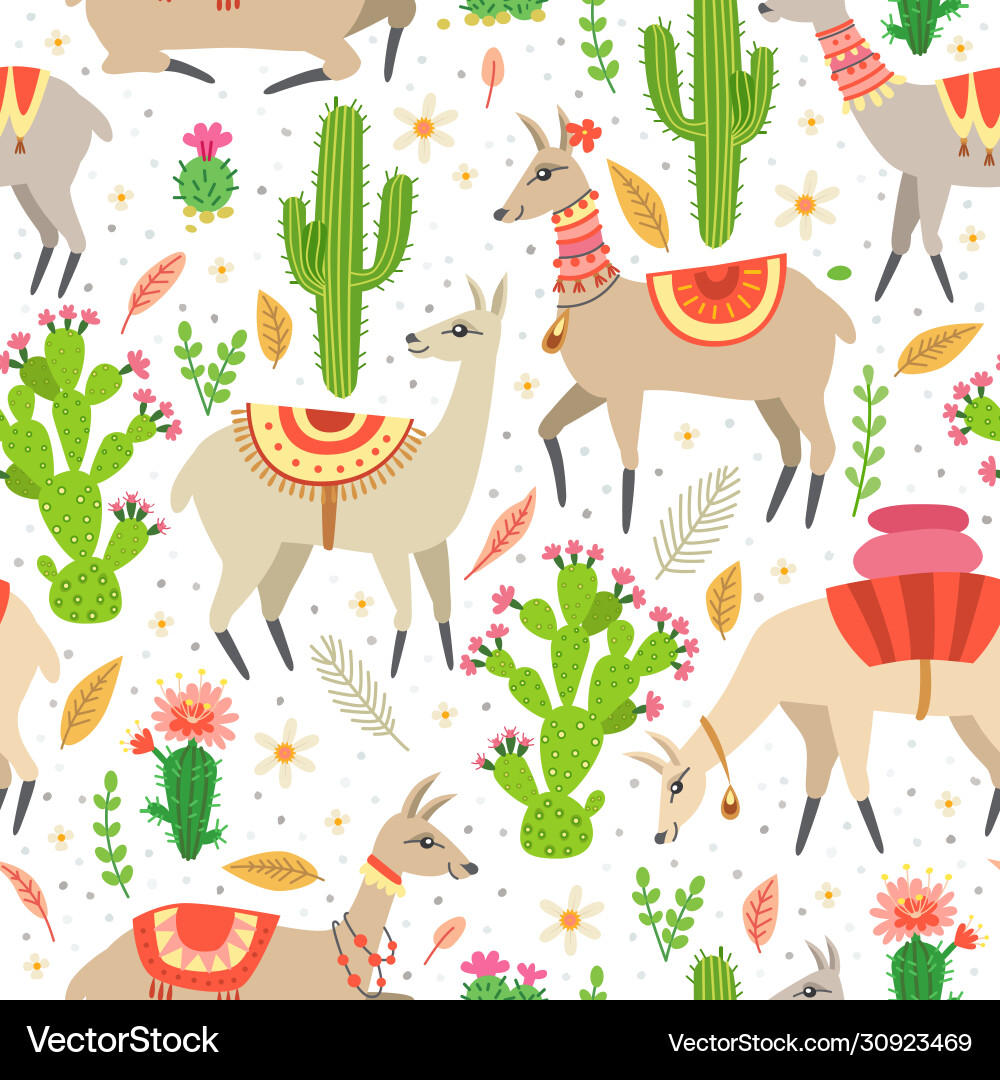 A seamless pattern with llama and cactus A seamless pattern with llama and cactus Vector Image