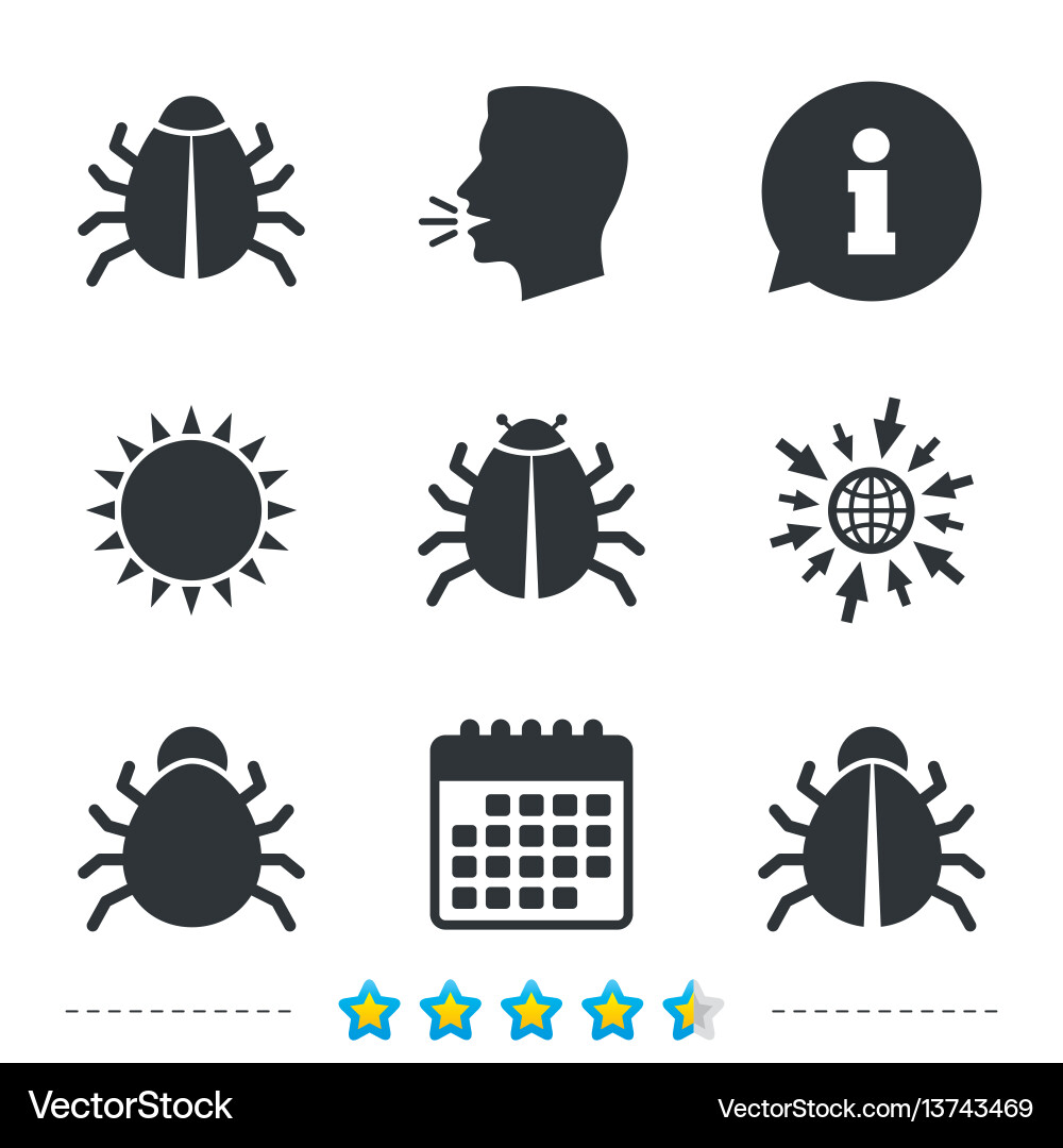 Bugs signs virus software error icons Vector Image