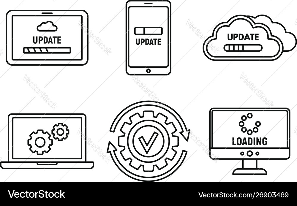 Computer system update icons set outline style Computer system update icons set outline style vector image