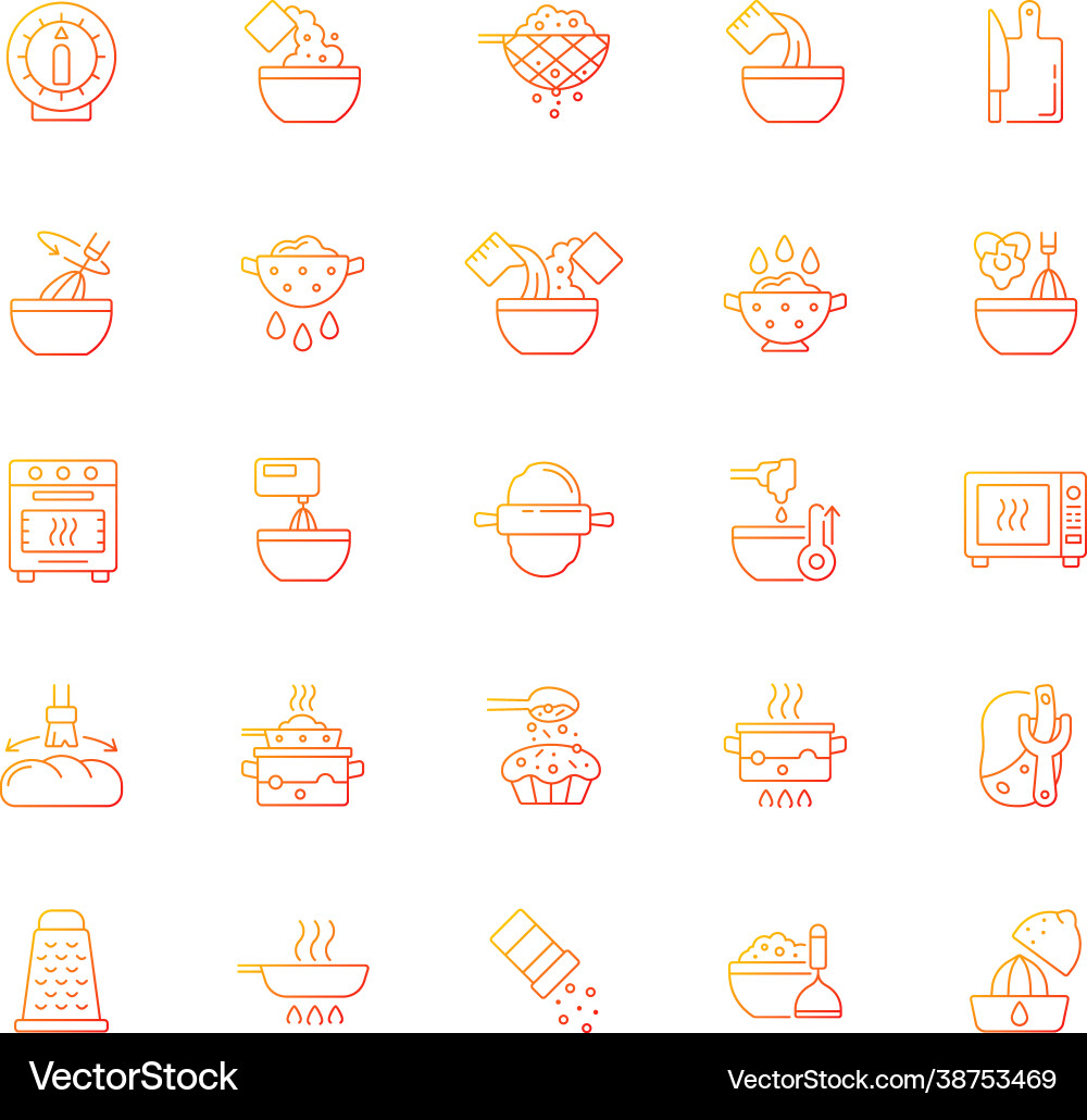 Cooking instruction gradient linear icons set Cooking instruction gradient linear icons set vector image