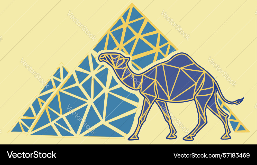 Geometric camel pyramid scene design generative ai vector image