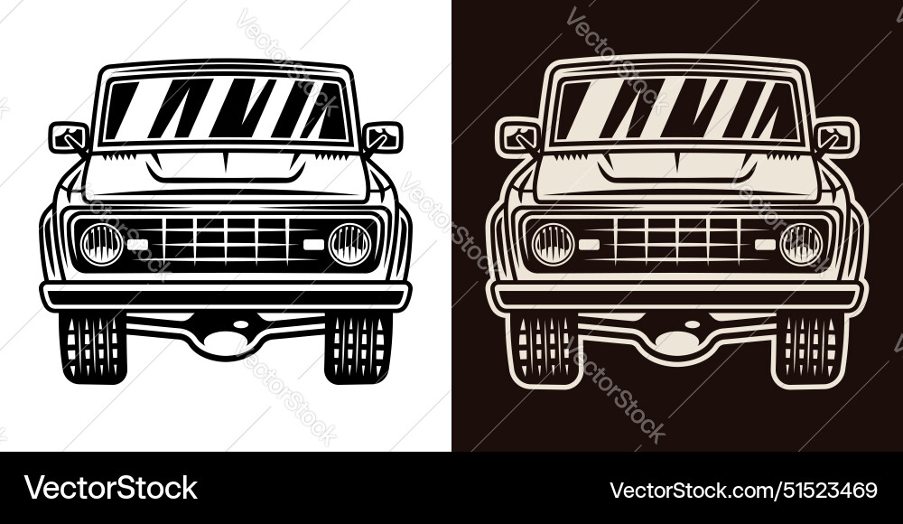Off road car front view set of objects in two Off road car front view set of objects in two vector image