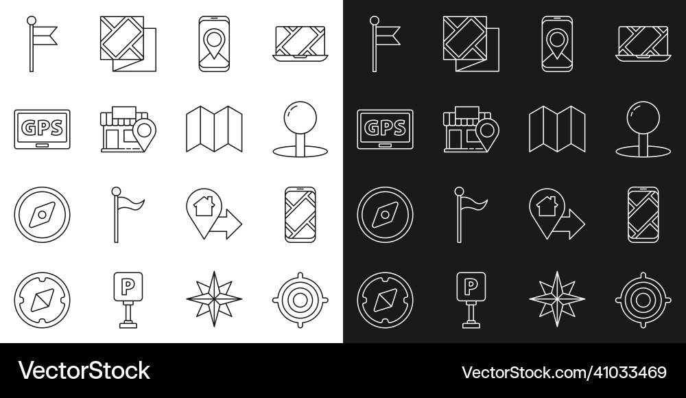 Set line target sport city map navigation push Set line target sport city map navigation push vector image
