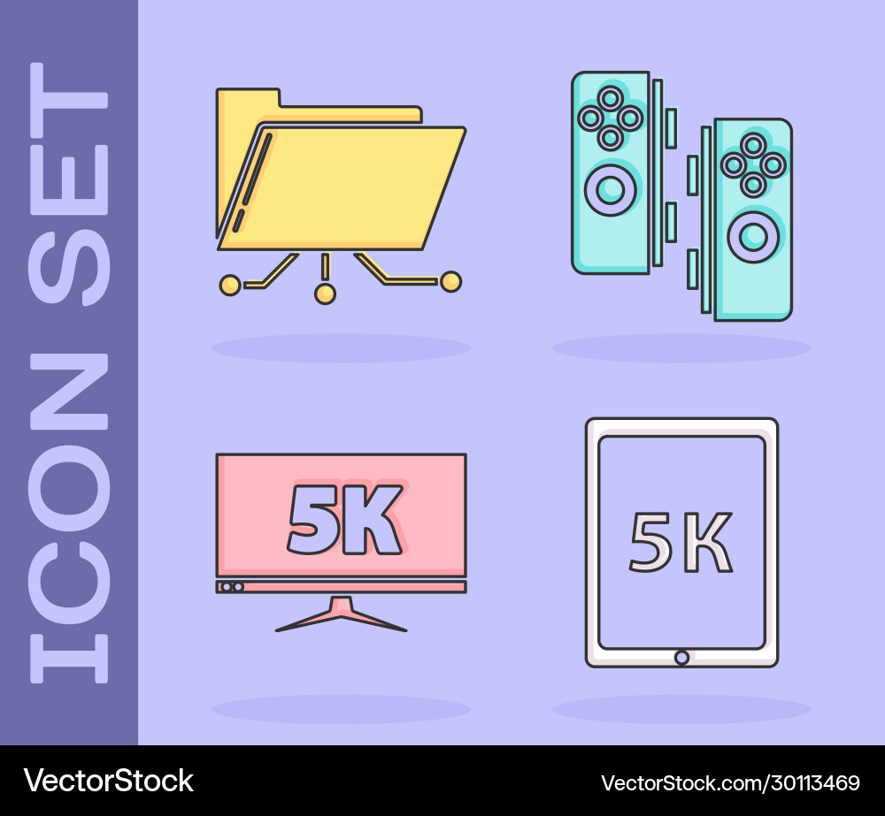 Set tablet with text 5k folder and lock monitor Set tablet with text 5k folder and lock monitor vector image
