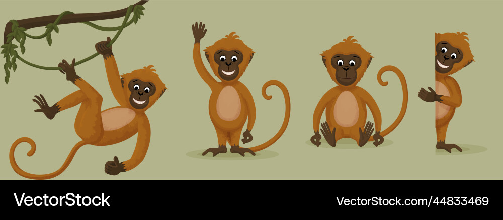 Set with monkeys in different poses Set with monkeys in different poses vector image