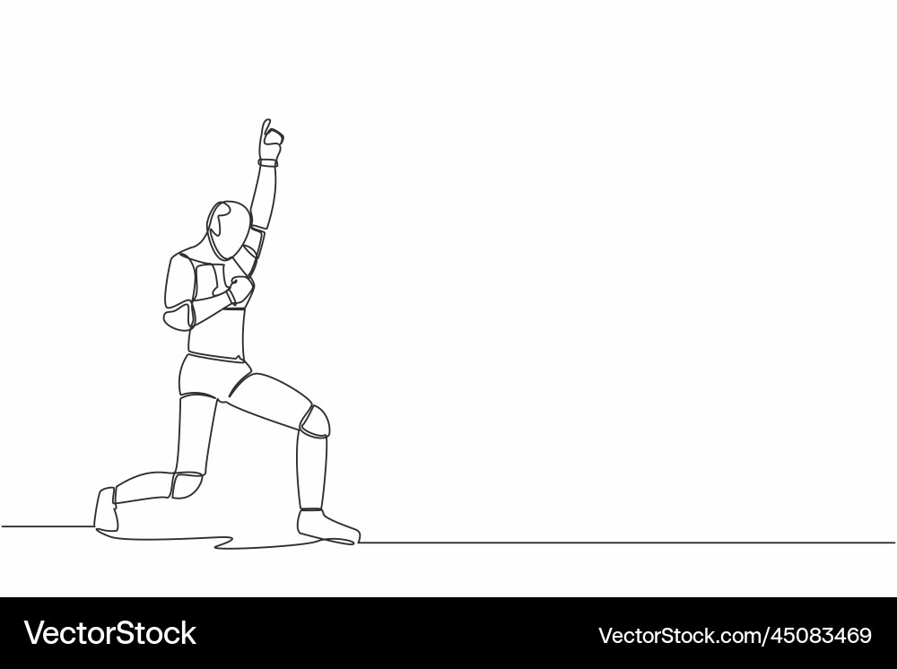 Single continuous line happy robot standing Single continuous line happy robot standing Vector Image