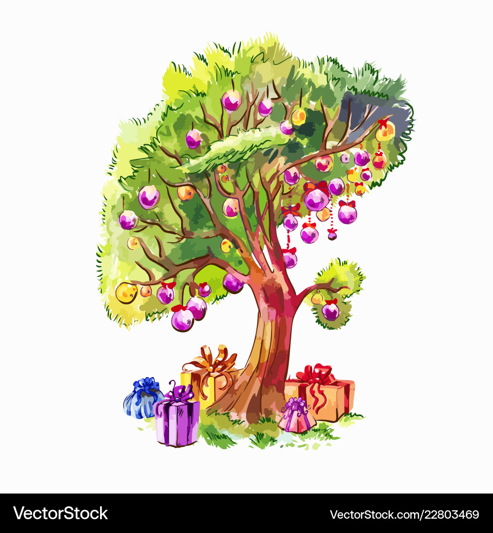 Tree with a large round crown decorated Vector Image