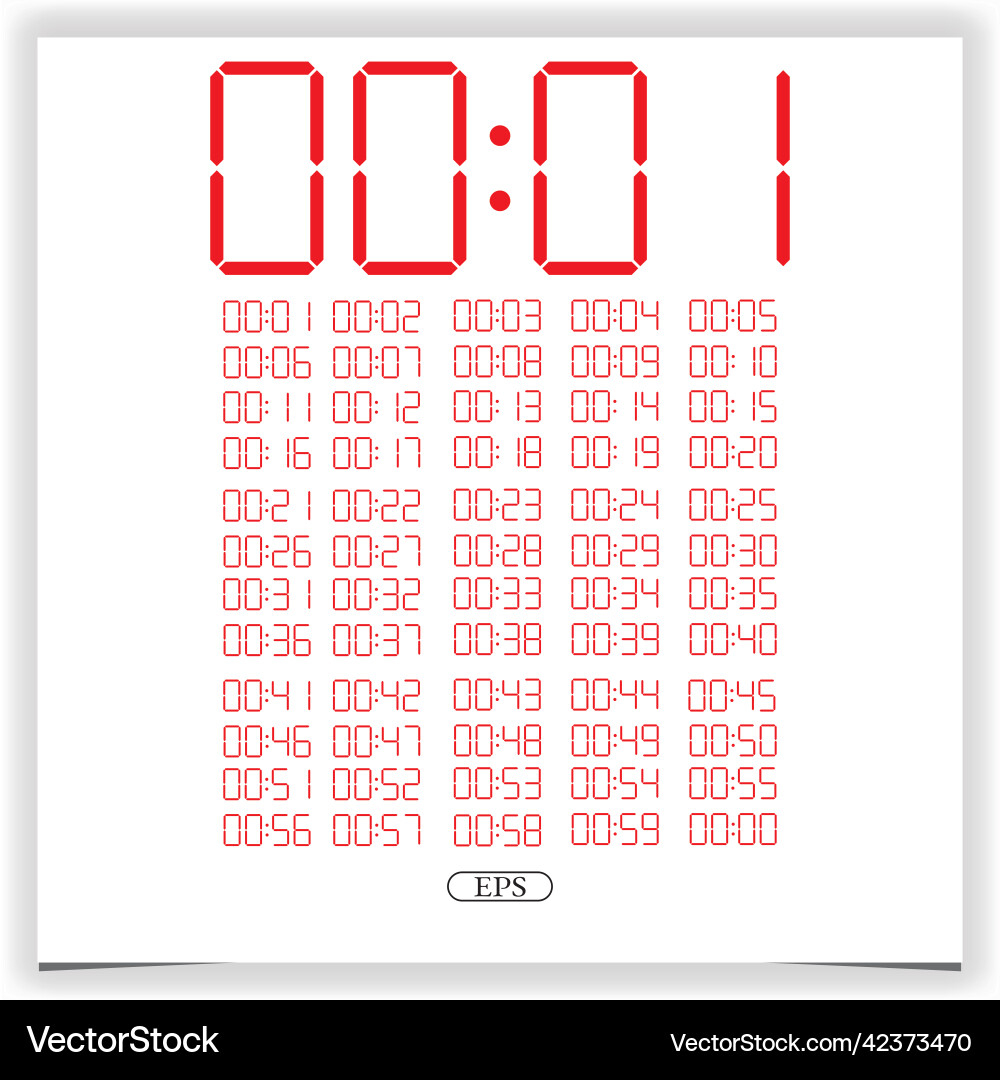 Digital clock closeup displaying 00 oclock red Digital clock closeup displaying 00 oclock red vector image