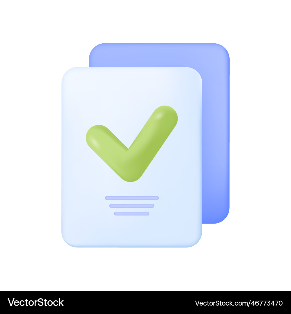 Documents or files with green checkmark 3d icon Documents or files with green checkmark 3d icon vector image