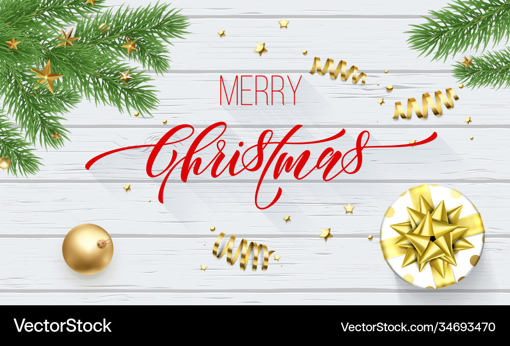 Merry christmas golden decoration and calligraphy Merry christmas golden decoration and calligraphy vector image