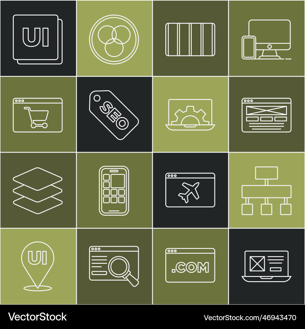 Set line ui or ux design site map color palette Set line ui or ux design site map color palette Vector Image