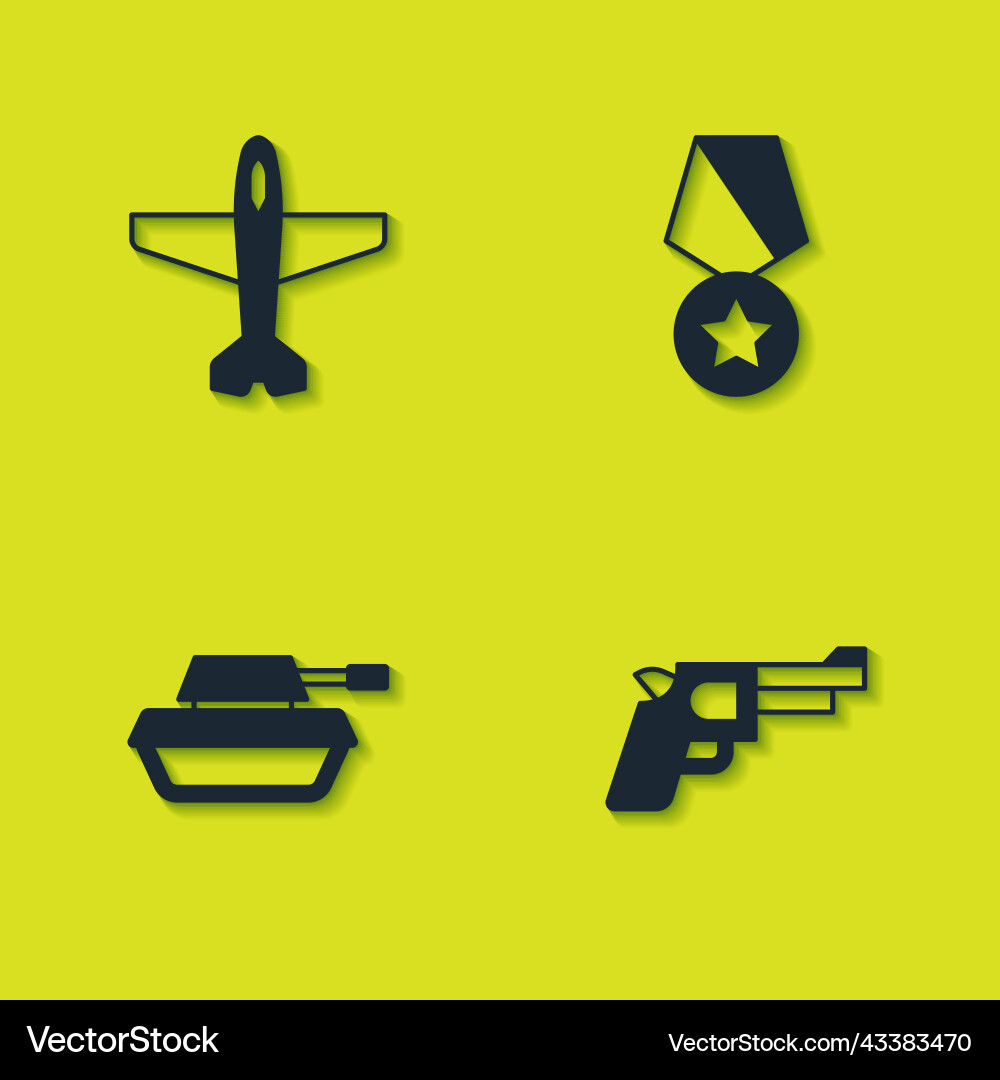 Set plane pistol or gun military tank and reward Set plane pistol or gun military tank and reward vector image