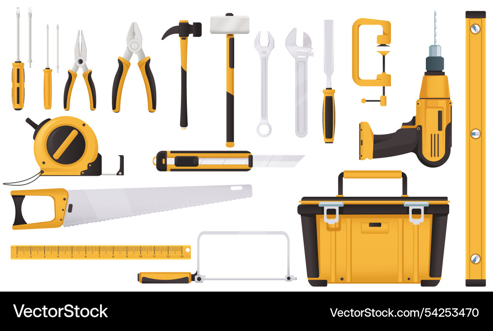 Tools and instruments set in yellow black Vector Image