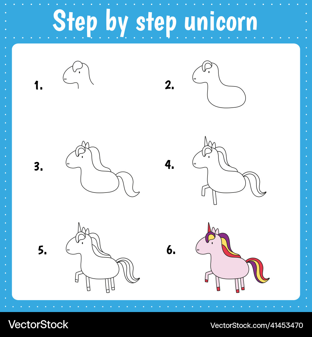 Unterricht für Kinder zeichnen wie ein Einhorn zeichnen Unterricht für Kinder zeichnen wie ein Einhorn zeichnen vektorbild