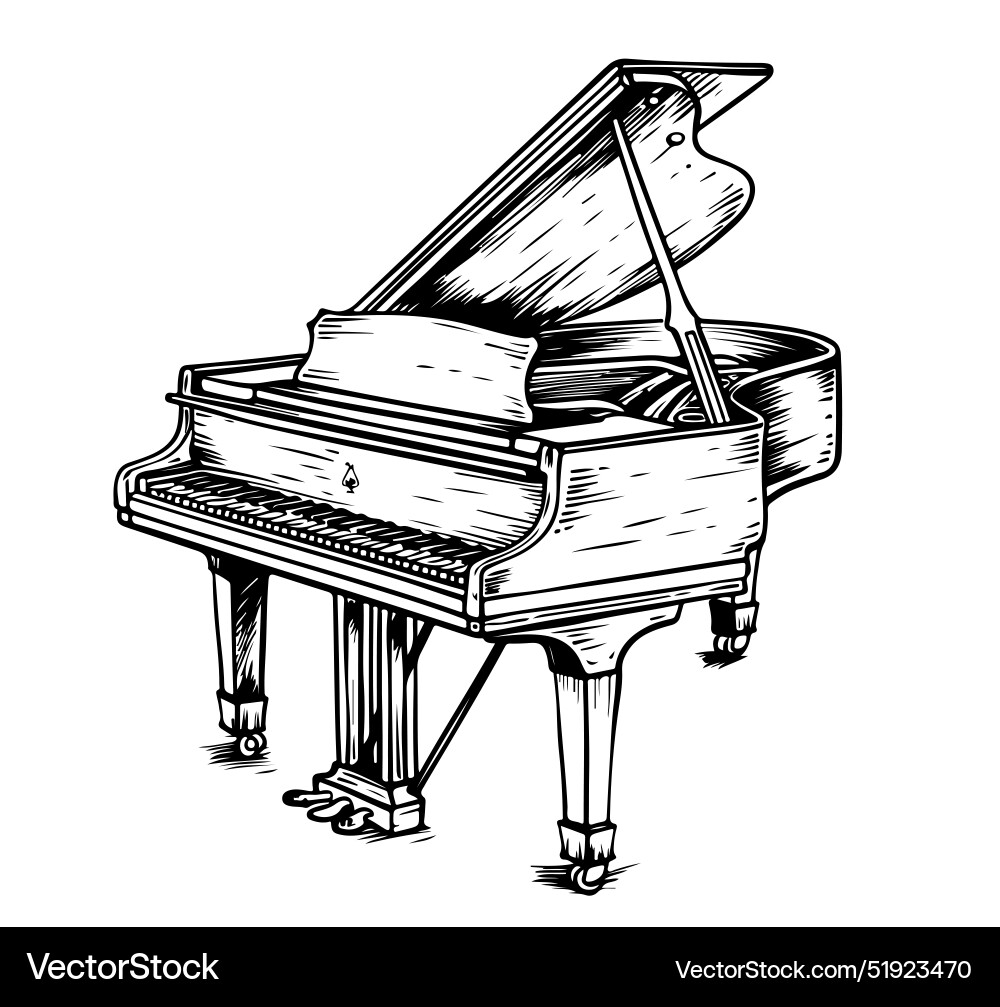 Vintage old grand piano hand drawn sketch Vintage old grand piano hand drawn sketch Vector Image