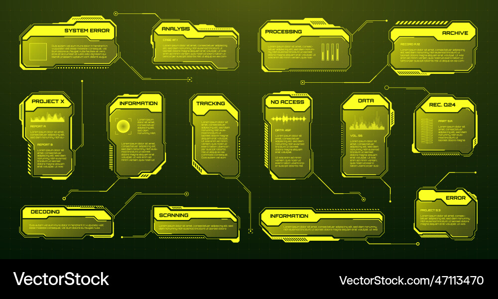Yellow futuristic hud ui elements sci-fi user vector image