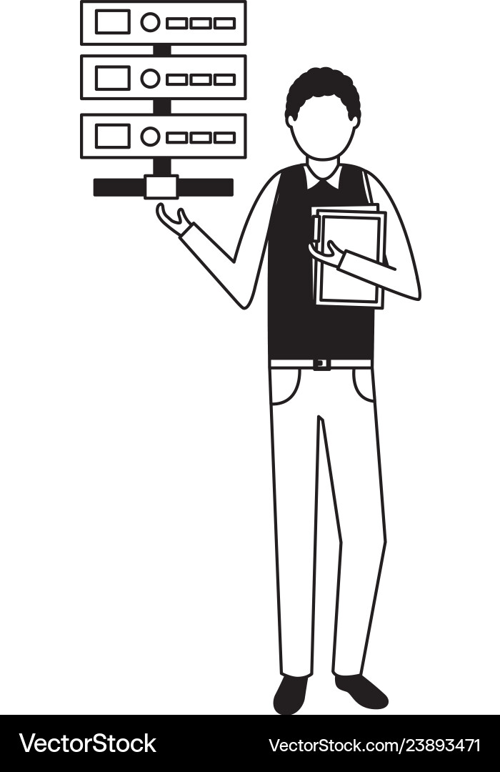 Businessman database server and folder vector image