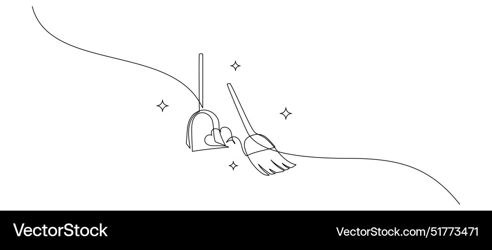 Cleaning and sweeping tools in one continuous line Vector Image