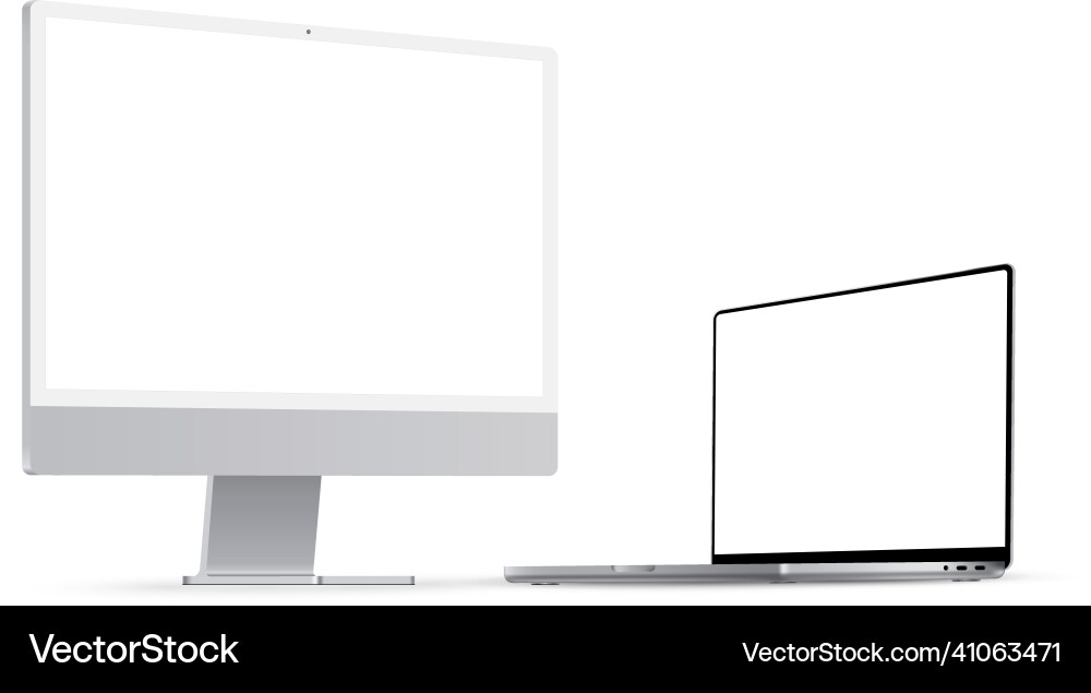 Computer monitor and laptop mockups with side view Vector Image