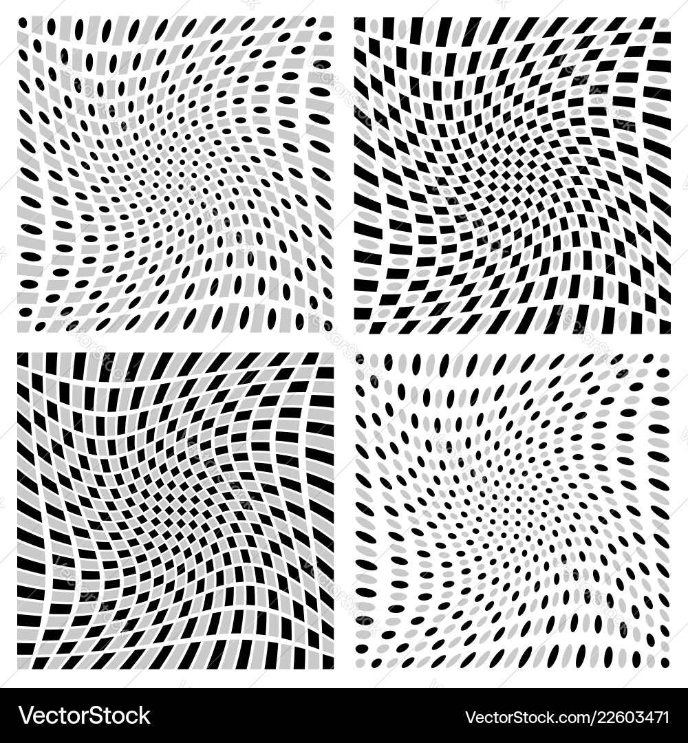 Distorted spirally rotating patterns with squares Distorted spirally rotating patterns with squares vector image