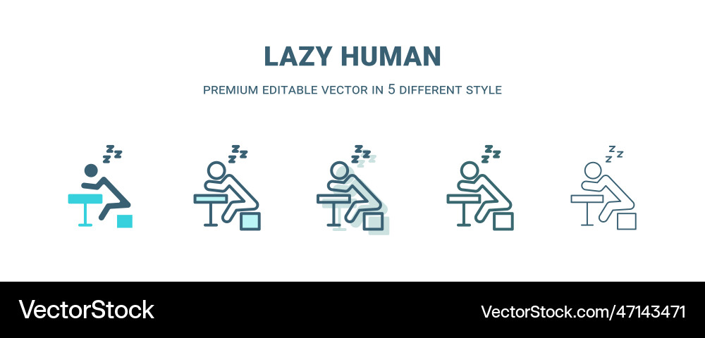 Lazy human icon in 5 different style outline Lazy human icon in 5 different style outline vector image