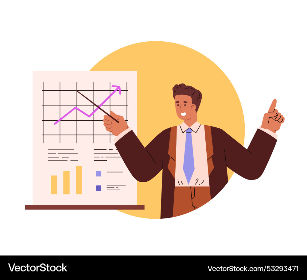 Manager shows work statistics with a pointer Manager shows work statistics with a pointer vector image