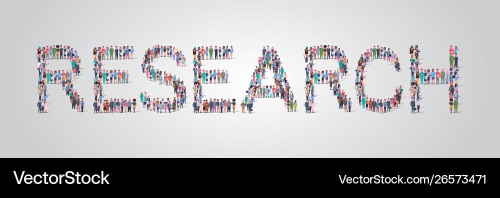 People crowd gathering in shape research word People crowd gathering in shape research word vector image