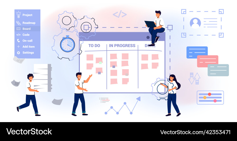 Scrum task board agile organizer analyzing process Scrum task board agile organizer analyzing process vector image