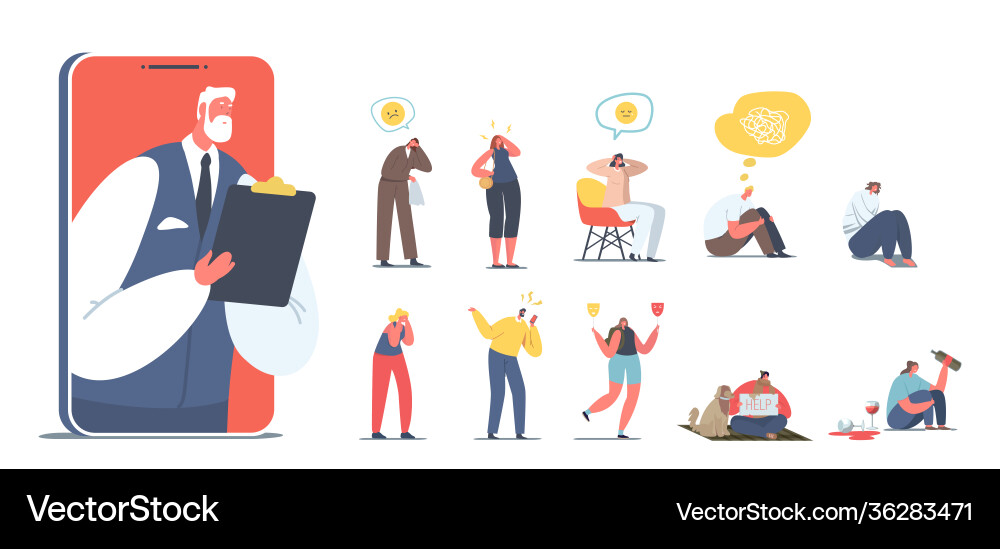 Set people with psychological problems male Set people with psychological problems male vector image