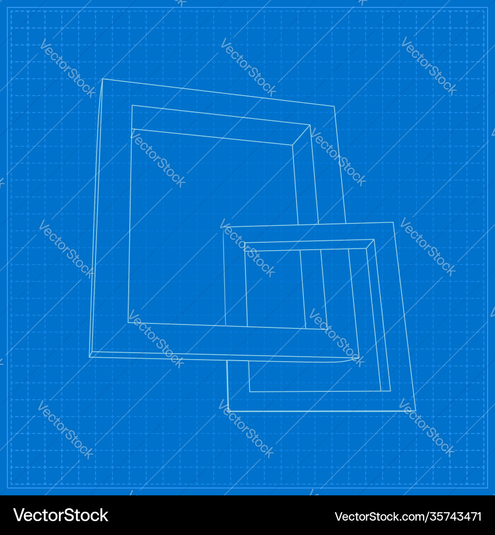 Two rectangular 3d frames blueprint Two rectangular 3d frames blueprint vector image