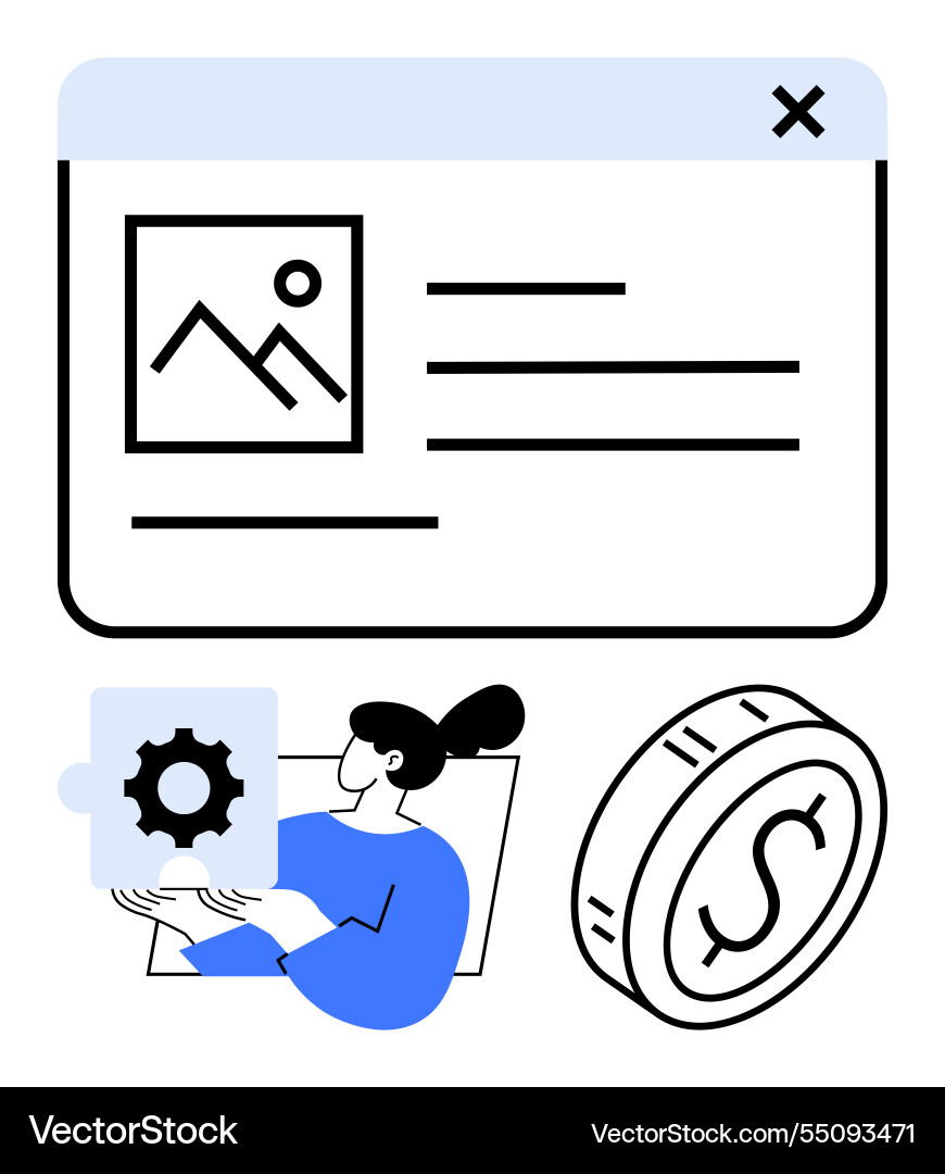 Web interface with text and image woman holding Web interface with text and image woman holding vector image