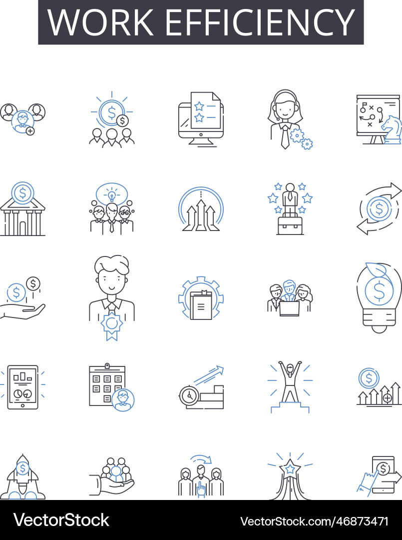 Work efficiency line icons collection time Work efficiency line icons collection time vector image