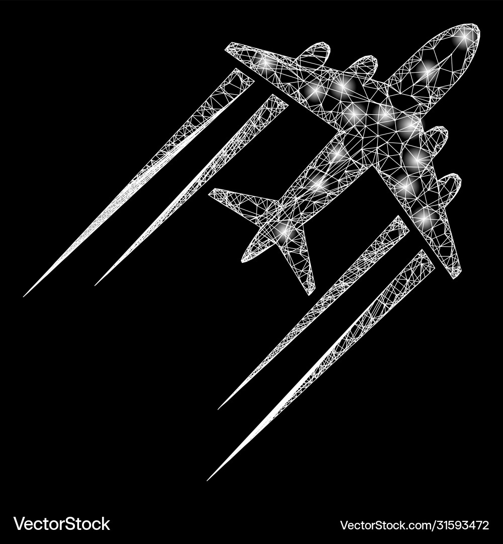Bright web net flying airplane trace with glare Bright web net flying airplane trace with glare vector image