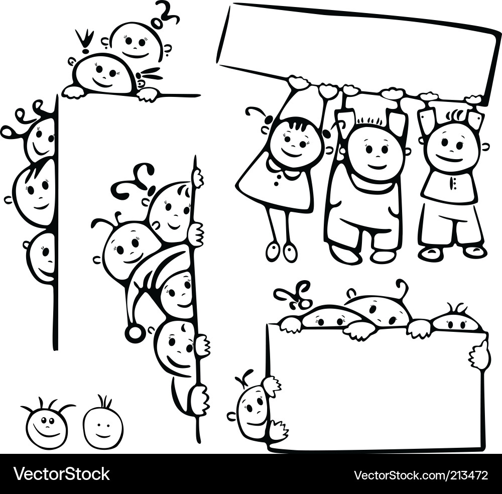 Children by White Boards Vector Image