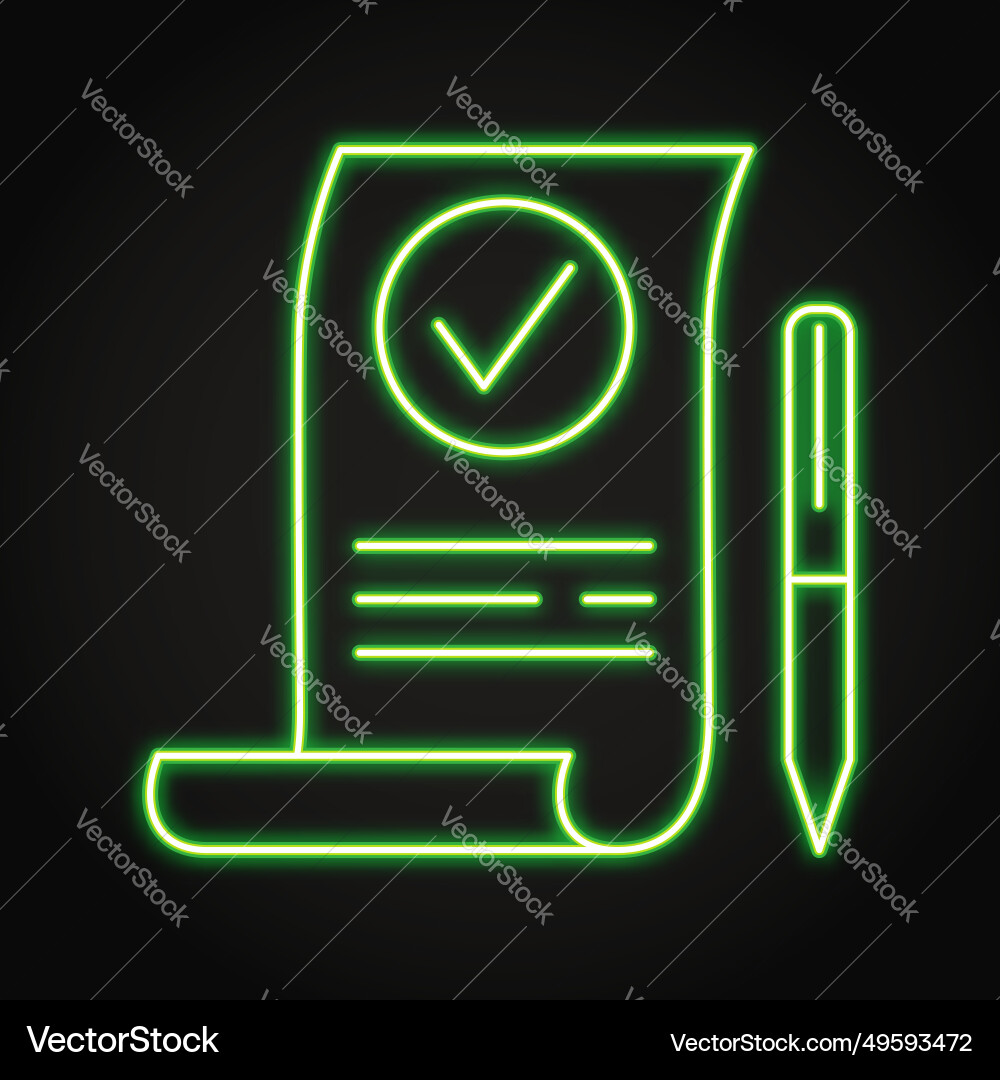 Document with checkmark neon icon Document with checkmark neon icon vector image