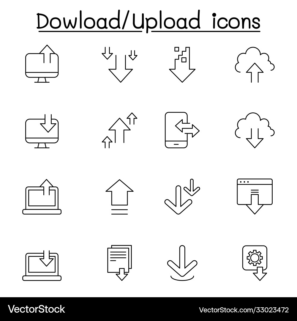 Downloading uploading icon set in thin line style Downloading uploading icon set in thin line style vector image